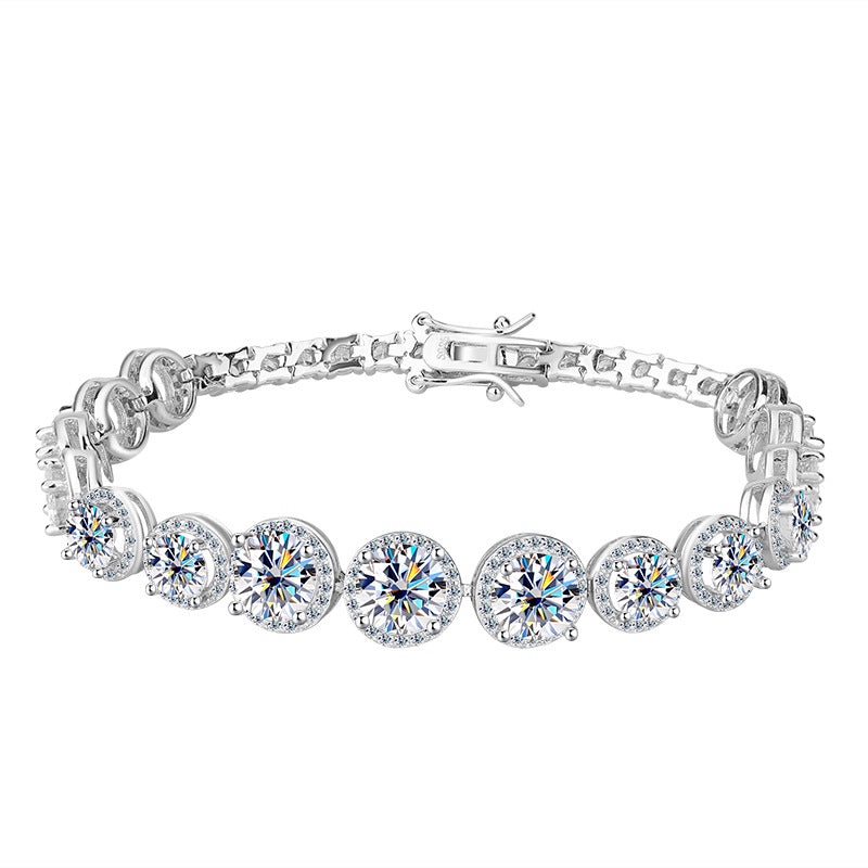 Cross-border hot selling S925Silver Round Bracelet for Women with Moissanite, Luxurious Heavy Craft Bracelet, Super Sparkling Jewelry, In Stock Wholesale
