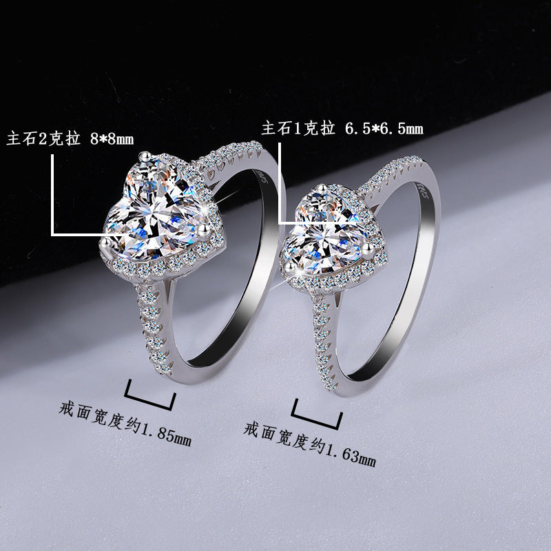 Cross-border hot selling S925Sterling Silver Irregular Moissanite Heart Ring for Women Moissanite Diamond Heart-shaped Ring Wholesale from Factory