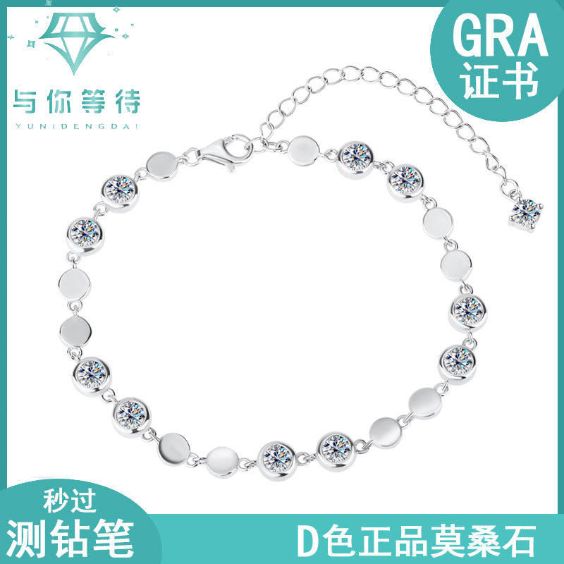 Cross-Border S925Pure Silver Sparkling Moissanite Bracelet High Fashion Exquisite Moissanite Jewelry Factory Wholesale