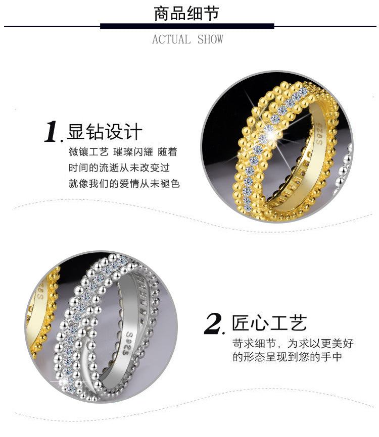 Cross-Border S925Sterling Silver Kaleidoscope Bead Edge Twist Arm Cross Full Diamond Moissanite Ring for Women Starry Sky Versatile Band Ring