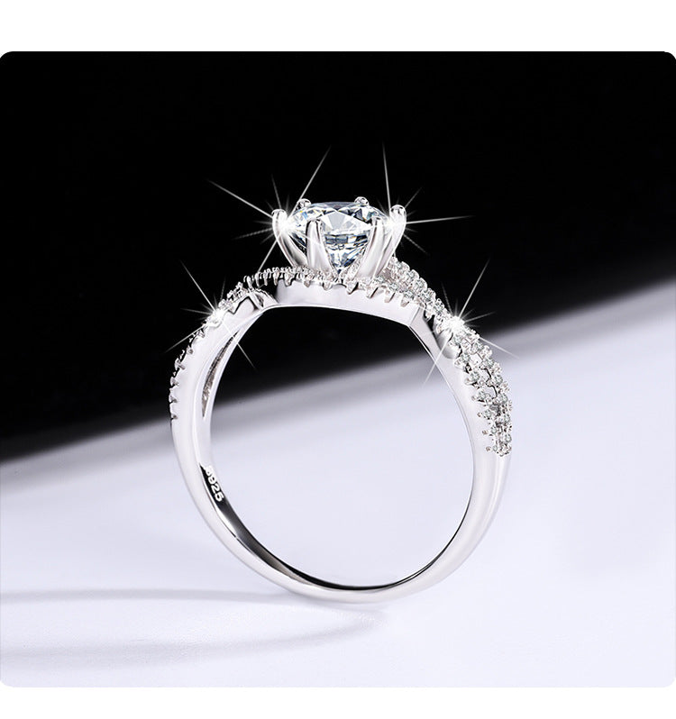 Factory Direct Sale Pure Silver Ring for Women with Moissanite Twist Arm Halo Diamond Ring One Carat Adjustable Women's Live Streaming Source Exquisite