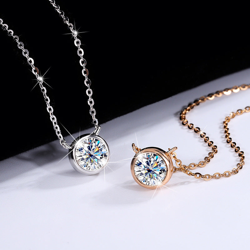 S925Pure Silver Bubble Necklace Moissanite Diamond One Carat Pendant Single Diamond Simple Luxury Versatile Collarbone Chain Wholesale
