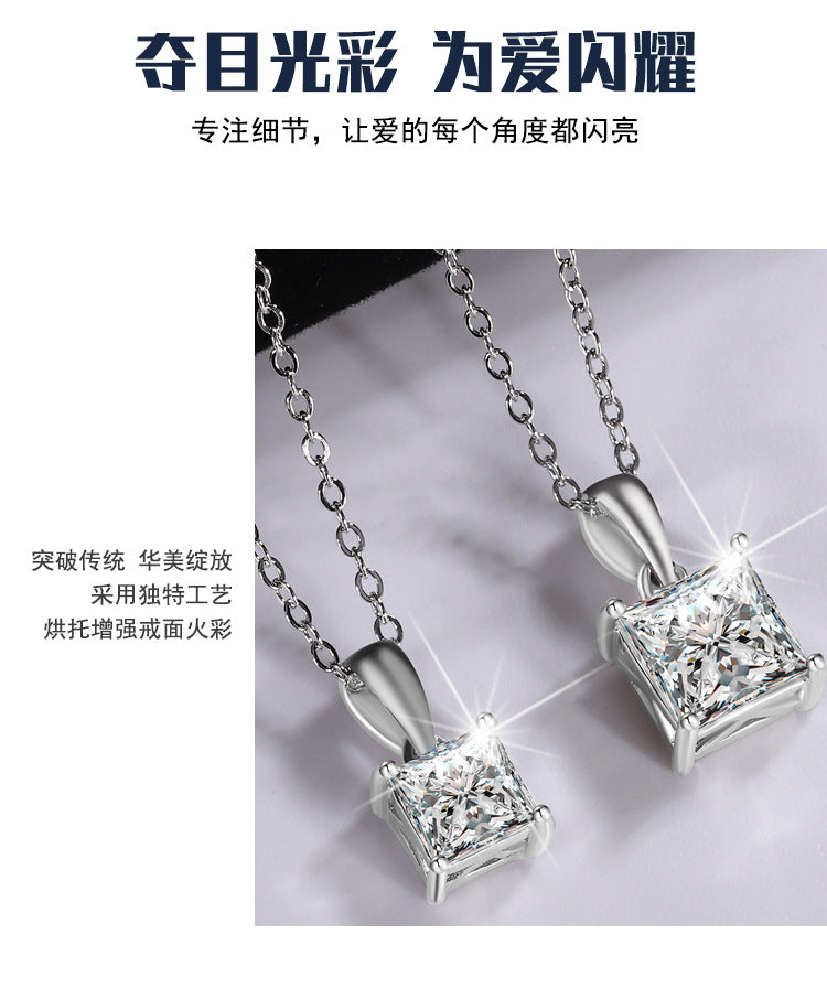 Cross-Border S925Sterling Silver Moissanite Necklace Irregular Diamond Princess Cut Pendant Women's Fashion Collarbone Chain Factory Wholesale
