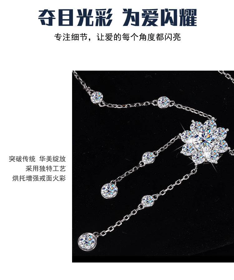 Cross-Border S925Pure Silver Tassel Bubble Rose Necklace for Women, Ultra Luxurious Design, Light Luxury Jewelry, Factory Wholesale