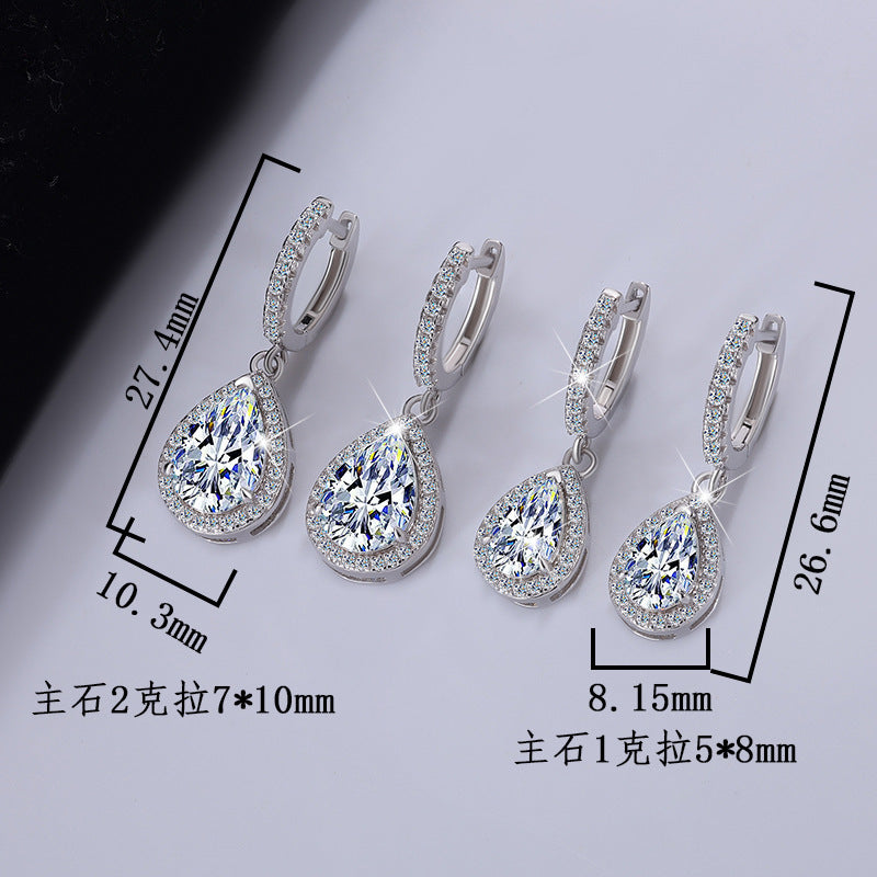 Cross-border wholesale Moissanite Earrings S925Sterling Silver Earrings Classic Premium Water Drop Pear Shape Earrings Moissanite Stud Earrings