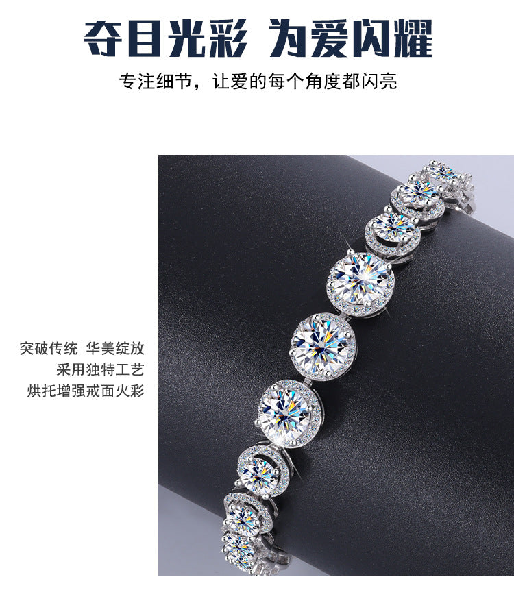 Cross-border hot selling S925Silver Round Bracelet for Women with Moissanite, Luxurious Heavy Craft Bracelet, Super Sparkling Jewelry, In Stock Wholesale