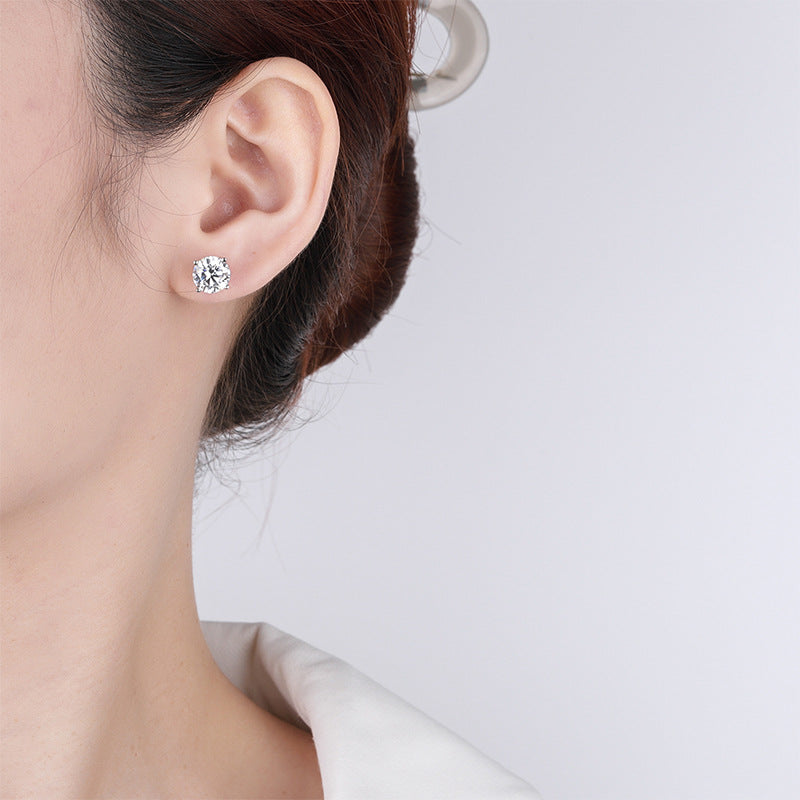Exclusive for cross-border s925Silver Genuine Moissanite Four-Prong Earrings Elegant Simple Moissanite Gift Earrings Source