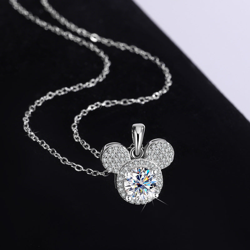 s925Sterling Silver Mickey Pendant1Clamoissanite Necklace for Women Fashionable Diamond Ring Luxury Round Pendant for Women