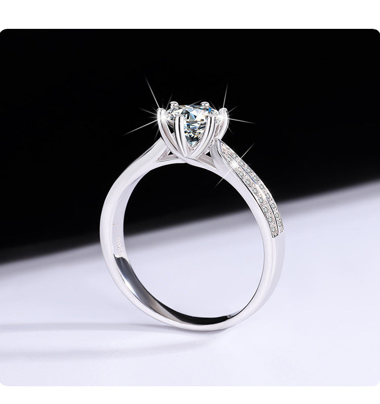 S925Silver Moissanite Starlight Queen Ring Wedding Proposal Pure Silver Ring Six-Prong Diamond Female Factory Brilliant