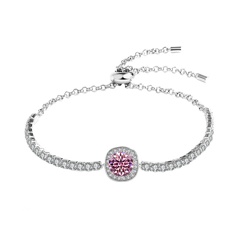 S925Silver Moissanite Bracelet Real Diamond Moissanite Square Bag Simple Women's Style TikTok Kuaishou Live Streaming Factory Direct Sale