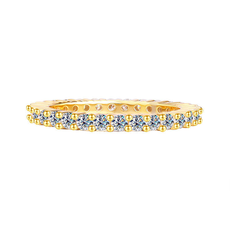 Europe and america cross border S925Pure Silver Full Diamond Moissanite Ring for Women, Simple Double Stacked Band, High-End Women's Ring Wholesale