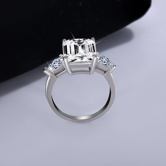 Exclusive for cross-border S925Silver Moissanite Radiant Cut Ring5 Carat Luxury Super Flash Shaped Diamond Women's Ring Wholesale