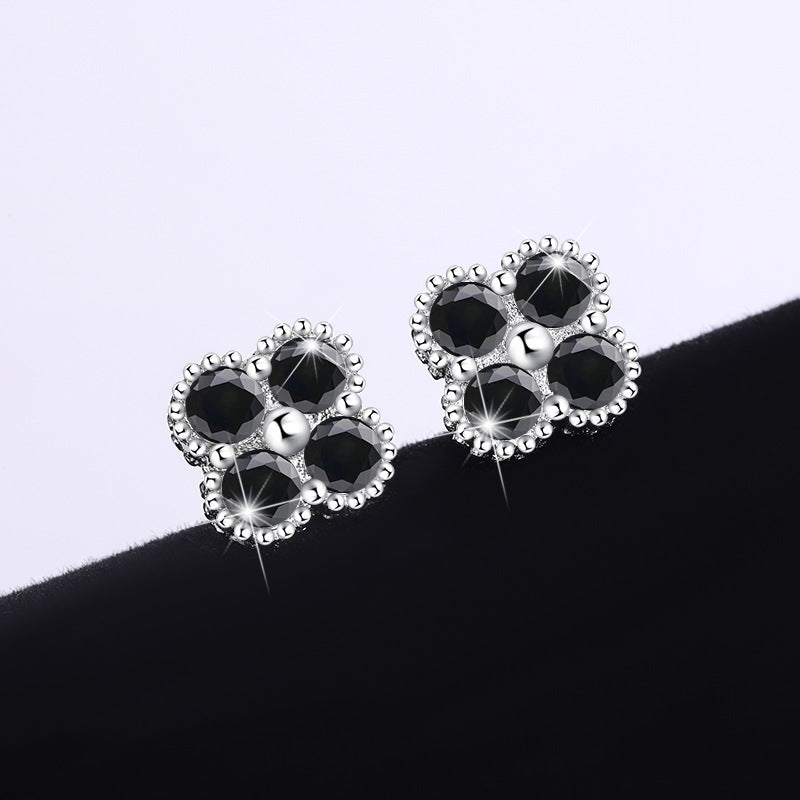 S925Sterling Silver Moissanite Clover Earrings for Women, Light Luxury Niche High-end Flower Full Diamond Xiaohongshu Hot Style