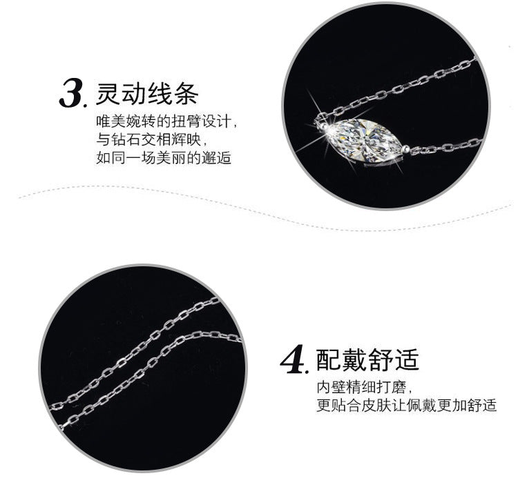 European and American Fashion Hot Item S925Sterling Silver Moissanite Horse Eye Necklace Simple Women's High-end Versatile Collarbone Chain Wholesale