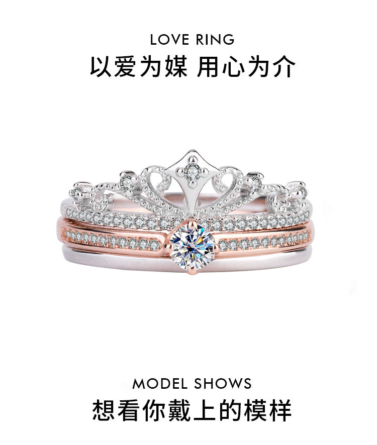 Cross-Border Exclusive Pure Silver Moissanite Castle Fireworks Layered Double Rose Gold Color-Blocked Women's Diamond Ring Factory Wholesale