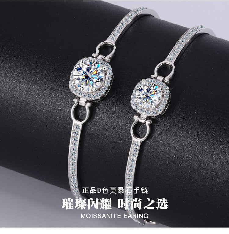 Cross-Border Europe and America S925Pure Silver Luxury Square Bracelet Moissanite Diamond Bangle Fashion High-end Moissanite Bracelet Wholesale