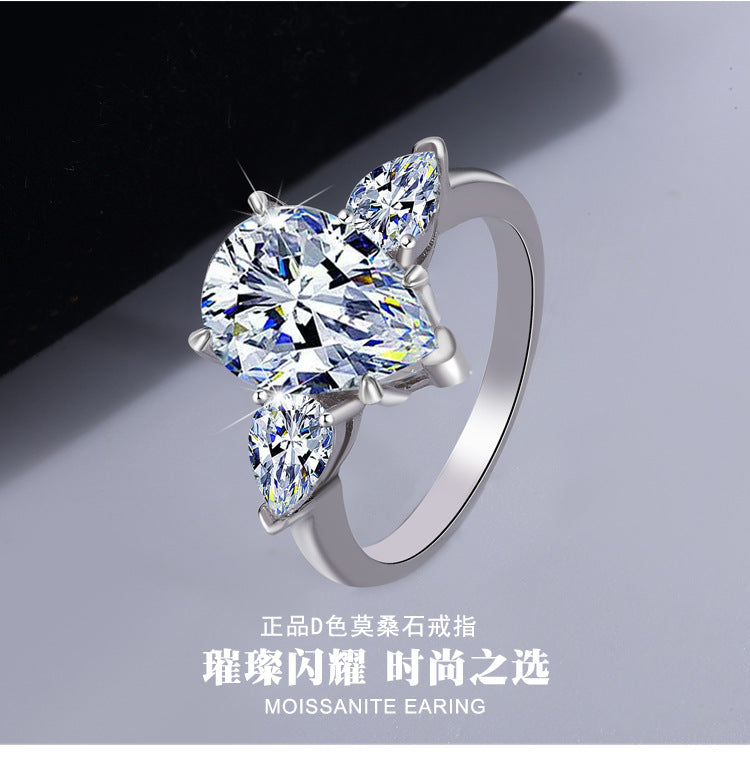 Best seller in europe and america S925Silver Moissanite Water Drop Pear-Shaped Ring with Luxurious Irregular Cut Diamonds 4Wholesale Women's Carat Rings