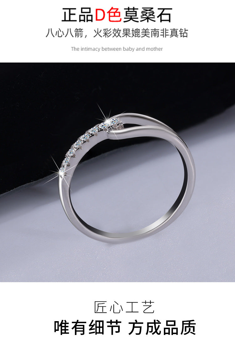 S925Silver Moissanite Heart-to-Heart Ring Korean Version Simple Row Diamond Internet Celebrity Niche Design Ring Cross-Border Wholesale