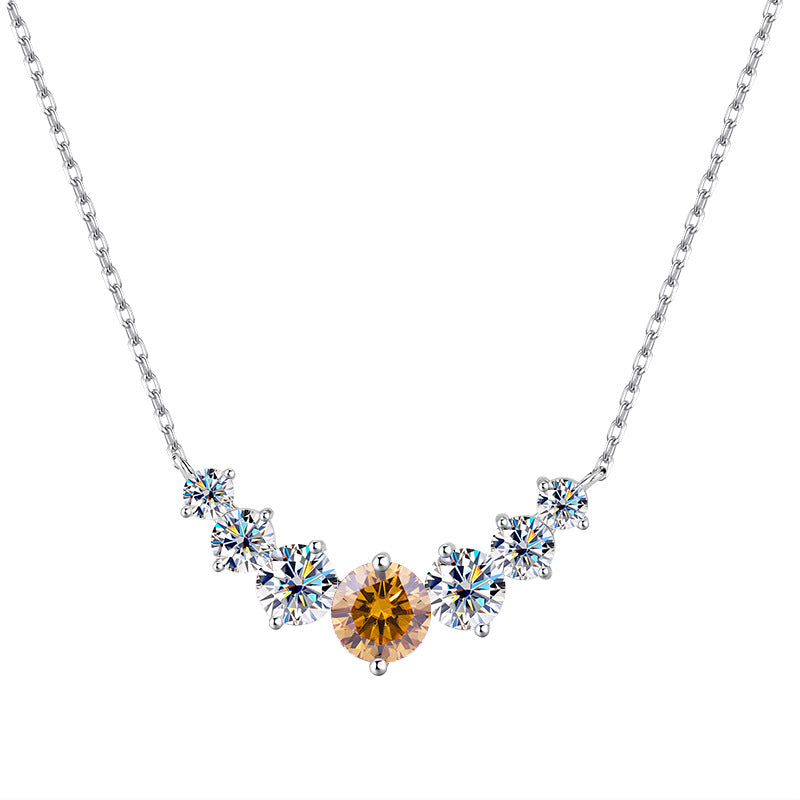 S925Pure Silver Smiling Seven Princess Moissanite Necklace High-end Versatile Collarbone Chain Moissanite Pendant Wholesale