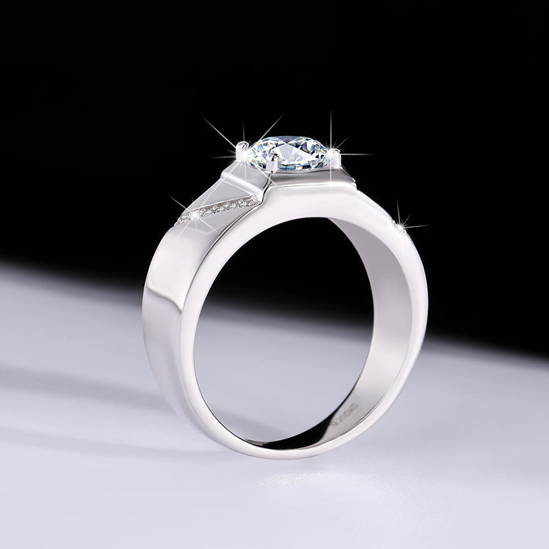 S925Pure Silver Psychic Moissanite Men's Ring Moissanite Ring Simple and Elegant Men's Ring Wedding Ring TikTok Kuaishou Live Streaming