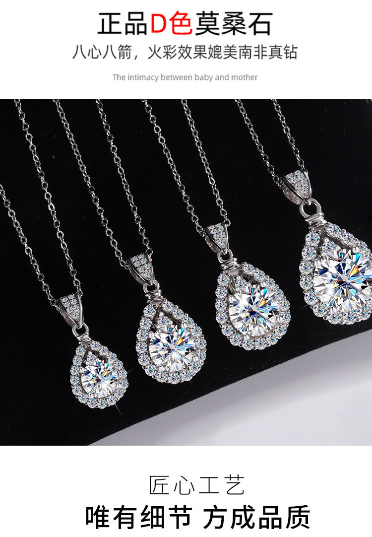 Cross-border hot selling S925Sterling Silver Moissanite Necklace for Women Water Drop Pendant High-end Fashion Versatile Necklace Wholesale