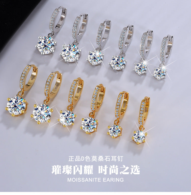 Exclusive for cross-border S925Silver Moissanite Classic Six-Prong Earrings Moissanite Diamond Earrings for Women Fashion Versatile Ear Clips Wholesale