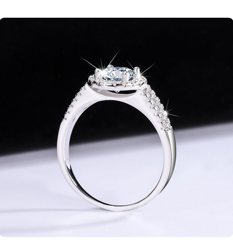 S925Sterling Silver Moissanite Round Bag Ring for Women, One Carat Fashion Classic Ring, Live Streaming Source