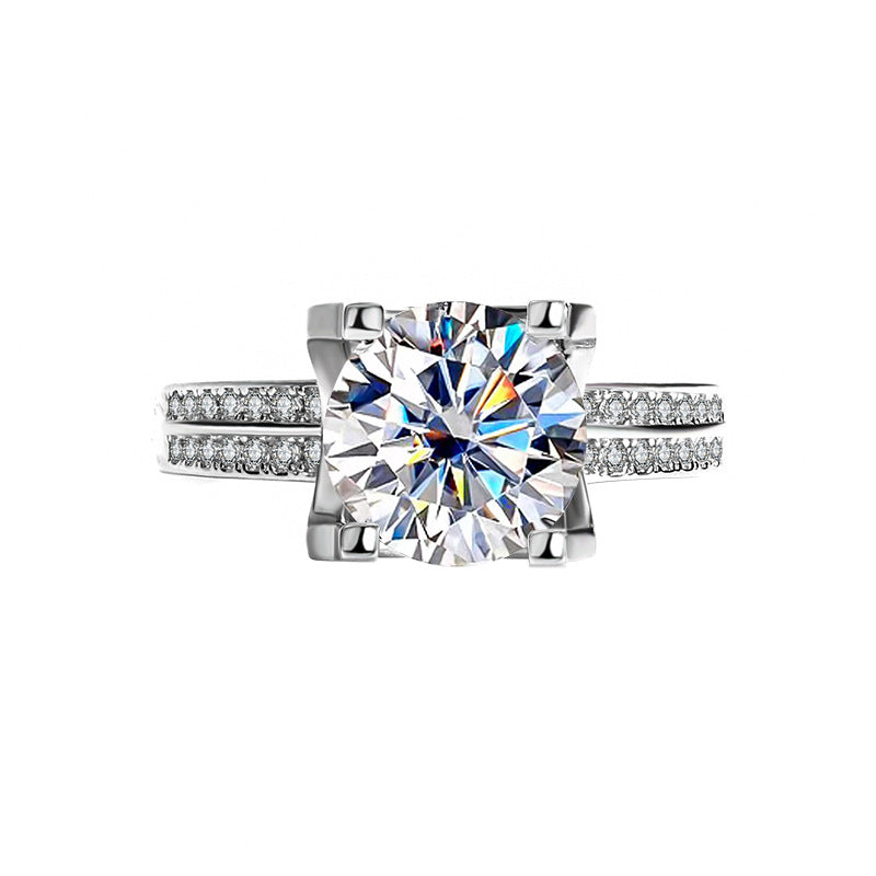 s925Silver Ring Bull Head3Claroissanite Diamond Ring for Women Double Row Diamond Ring Pigeon Egg Wedding Ring Live Streaming Exquisite