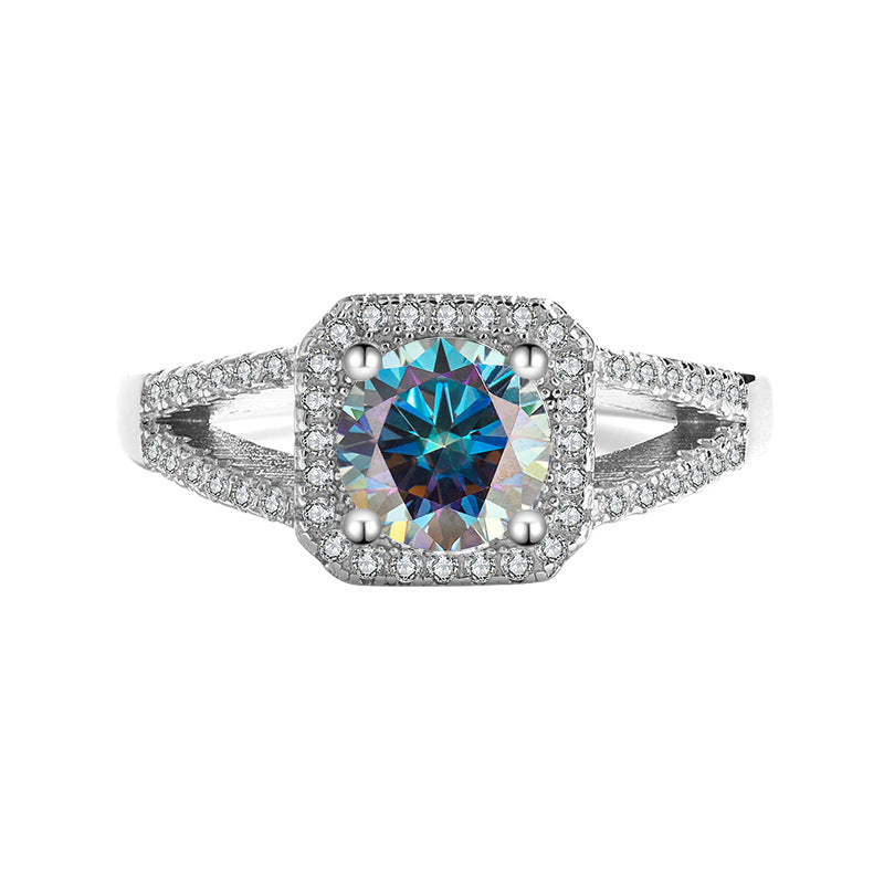 S925Sterling Silver Ring Double Row Square Moissanite Ring Proposal Wedding Women's Diamond Ring Manufacturer Wholesale Genuine Diamond Direct Sale