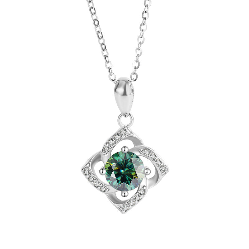 A1   s925Sterling Silver Four-Leaf Clover Necklace Silver Pendant Moissanite Necklace for Women Classic Fashion Collarbone Chain In Stock Wholesale