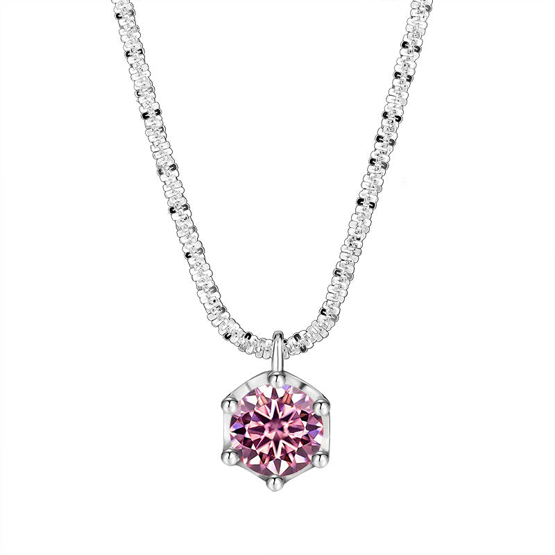 Cross-Border S925Pure Silver Sparkling Cauliflower Chain Moissanite Six-Claw Necklace for Women Niche Light Luxury Fashion Collarbone Chain