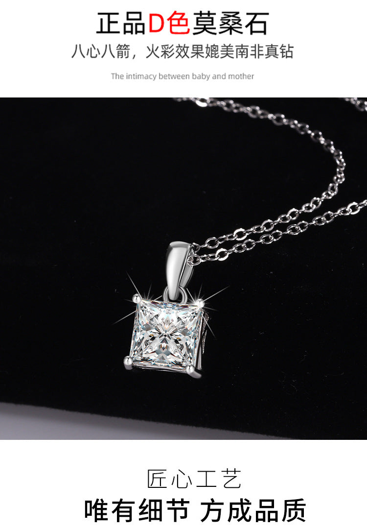 Cross-Border S925Sterling Silver Moissanite Necklace Irregular Diamond Princess Cut Pendant Women's Fashion Collarbone Chain Factory Wholesale