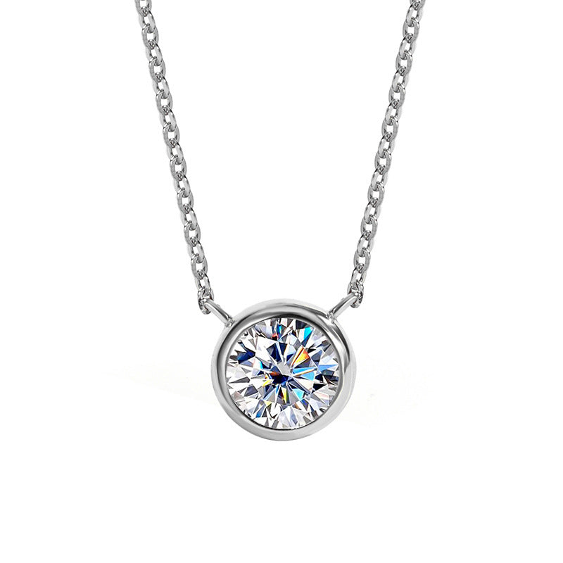 S925Pure Silver Bubble Necklace Moissanite Diamond One Carat Pendant Single Diamond Simple Luxury Versatile Collarbone Chain Wholesale
