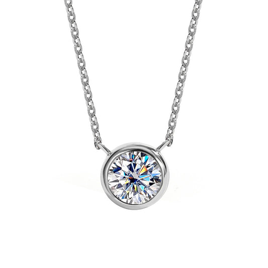 S925Pure Silver Bubble Necklace Moissanite Diamond One Carat Pendant Single Diamond Simple Luxury Versatile Collarbone Chain Wholesale