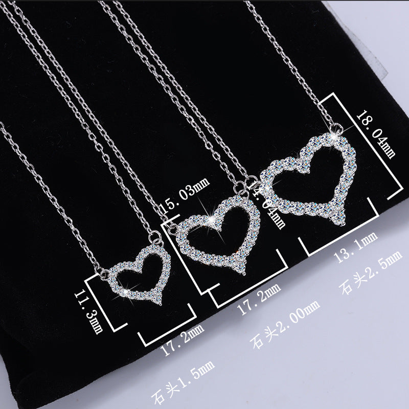 Factory Direct Supply Cross-Border925Sterling Silver Plated pt950Moissanite Heart Pendant Love Moissanite Necklace for Women Wholesale