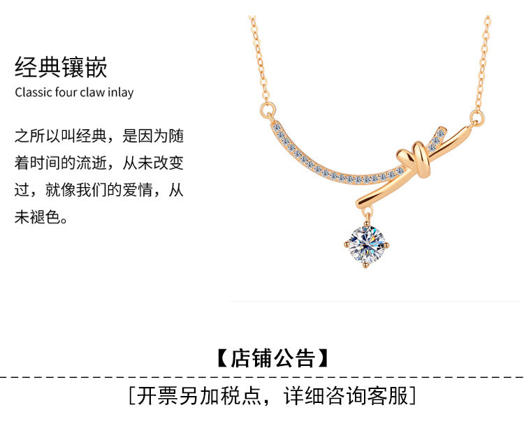 Amazon S925Silver Bowknot Smiley Moissanite Pendant Light Luxury High-end Feel Foreign Trade Collarbone Chain Factory Wholesale