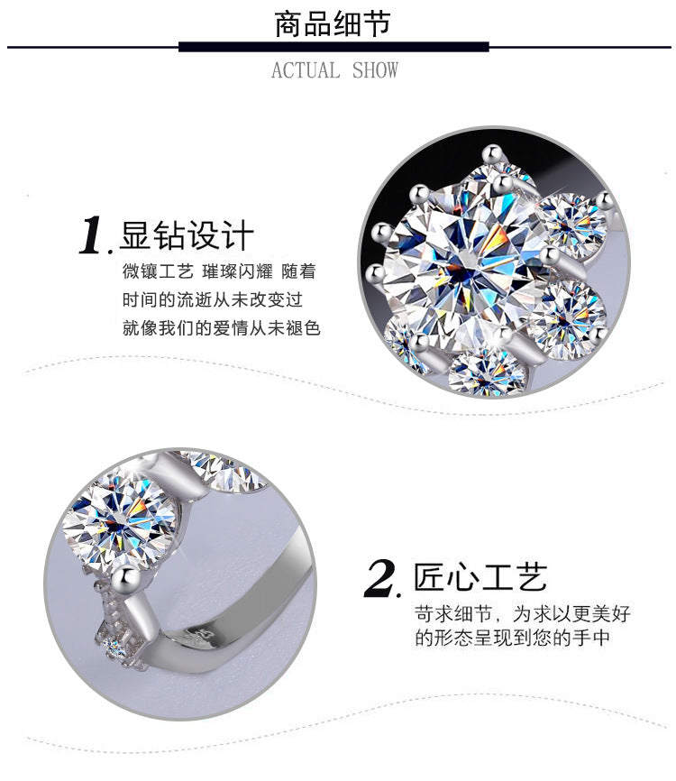 A4   S925Sterling Silver Ring Moissanite5Carat Crown Women's Ring Super Sparkling Pigeon Egg Wedding Ring Wholesale