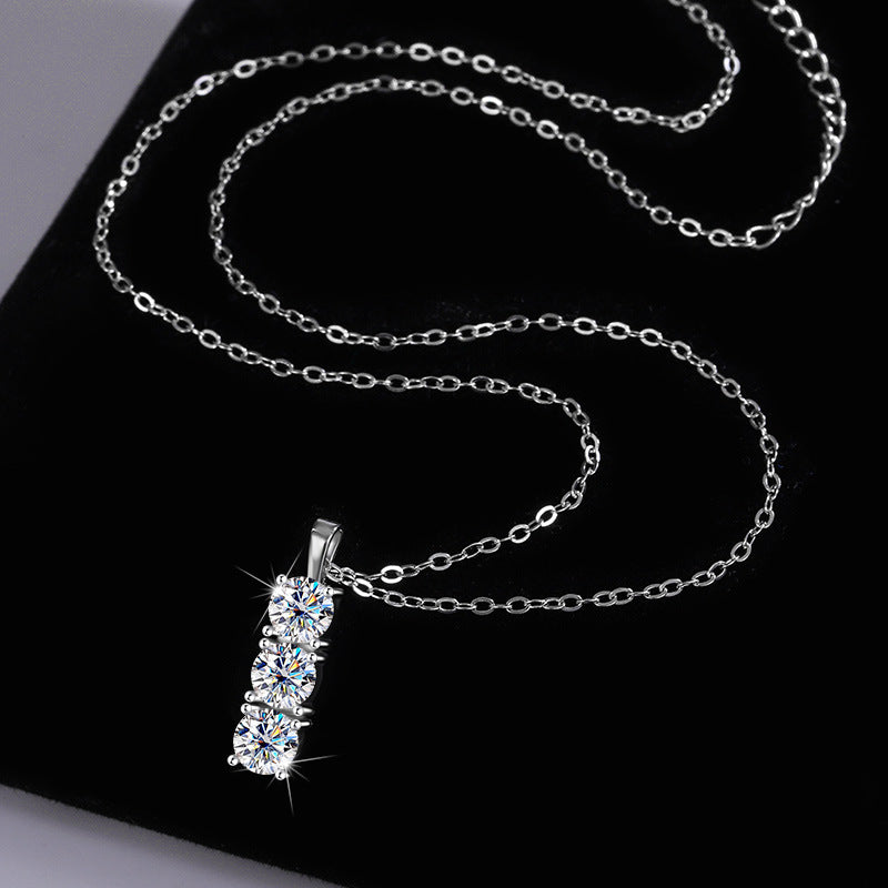 S925Silver D Moissanite Full Diamond Necklace for Women, Light Luxury Simple Korean Style Collarbone Chain1.5Cz diamond wholesale