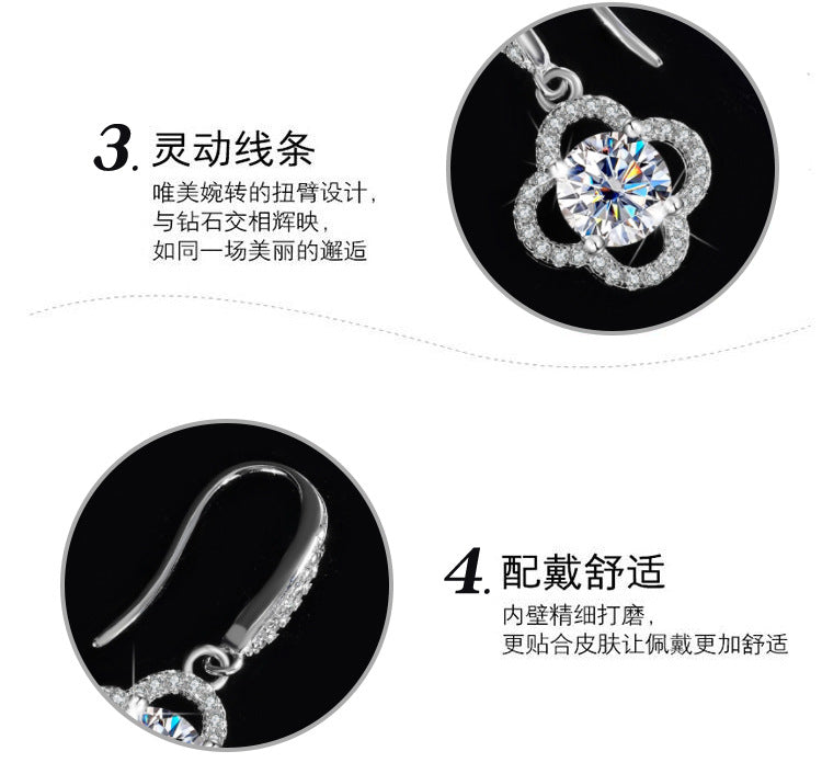Cross-Border S925Sterling Silver Moissanite Four-Leaf Clover Ear Hooks Xiaohongshu Earrings Cluster Full Diamond Elegant Simple Women's Ear Jewelry