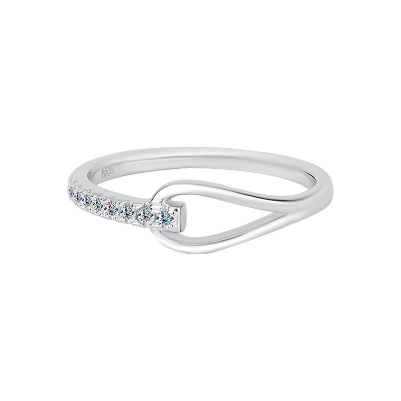 S925Silver Moissanite Heart-to-Heart Ring Korean Version Simple Row Diamond Internet Celebrity Niche Design Ring Cross-Border Wholesale