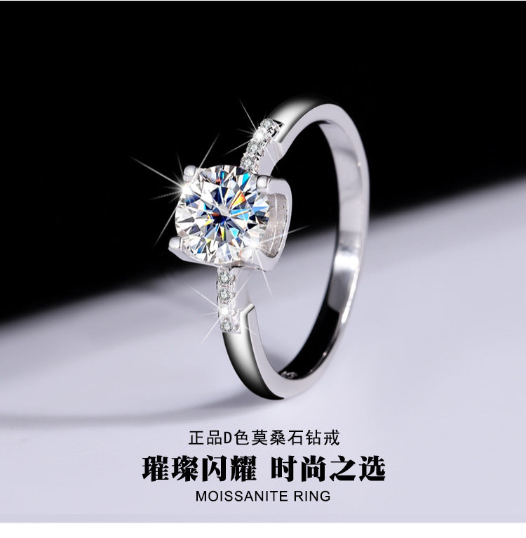 S925Sterling Silver Moissanite Ring Bull Head Small Waist Female Diamond Ring Adjustable Simulation Proposal Engagement Wedding Diamond Ring