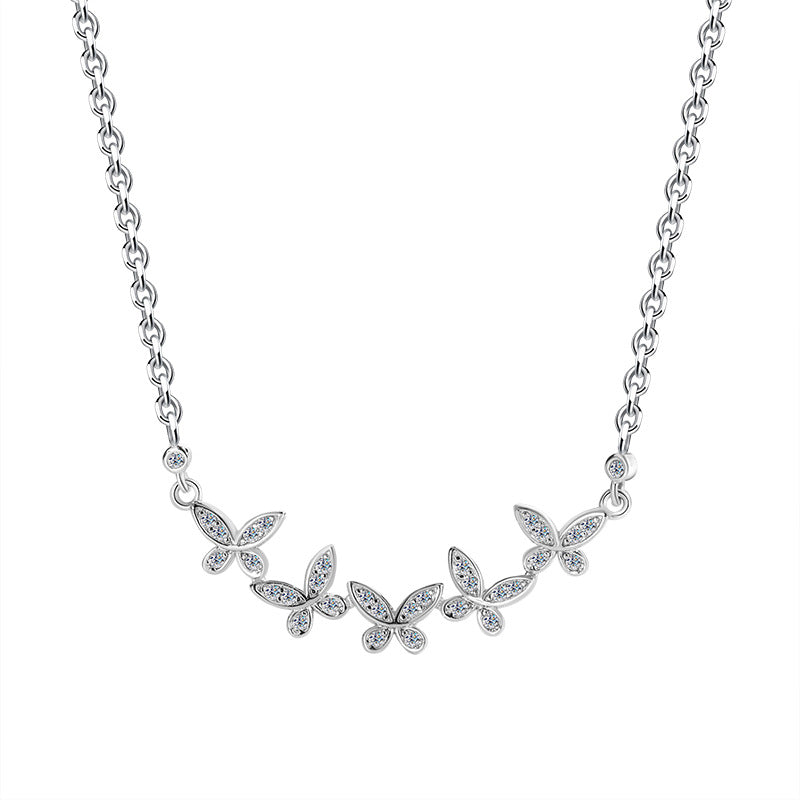 Cross-border hot selling S925Sterling Silver Butterfly Clover Full Diamond Moissanite Necklace for Women Collarbone Chain Clover Sweater Chain