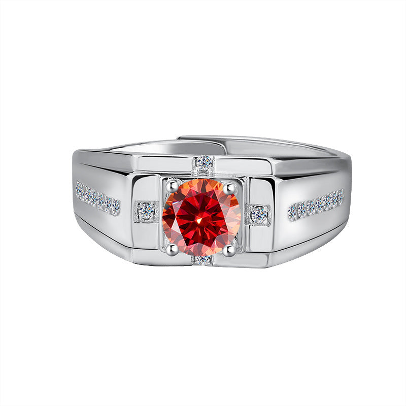 S925Sterling Silver Moissanite Ring Platinum Plated Knight Men's Ring One Carat Simple Elegant Men's Wedding Ring Factory Wholesale