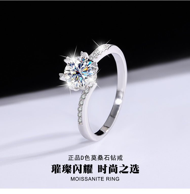 s925Sterling Silver Ring Twisted Arm Snowflake Moissanite High-end Fashion Women's Cross-border E-commerce Diamond Wholesale