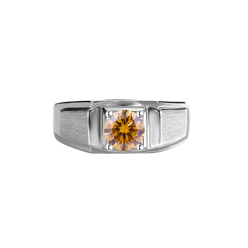 Authentic D Moissanite Diamond Ring for Men, Pure Silver, One Carat, Unique and Bold Men's Ring, Brushed Matte Ring, Live Streaming