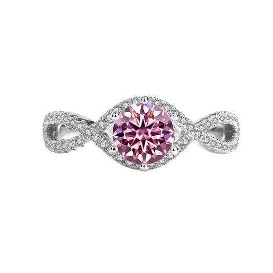 Factory Direct Sale Pure Silver Ring for Women with Moissanite Twist Arm Halo Diamond Ring One Carat Adjustable Women's Live Streaming Source Exquisite