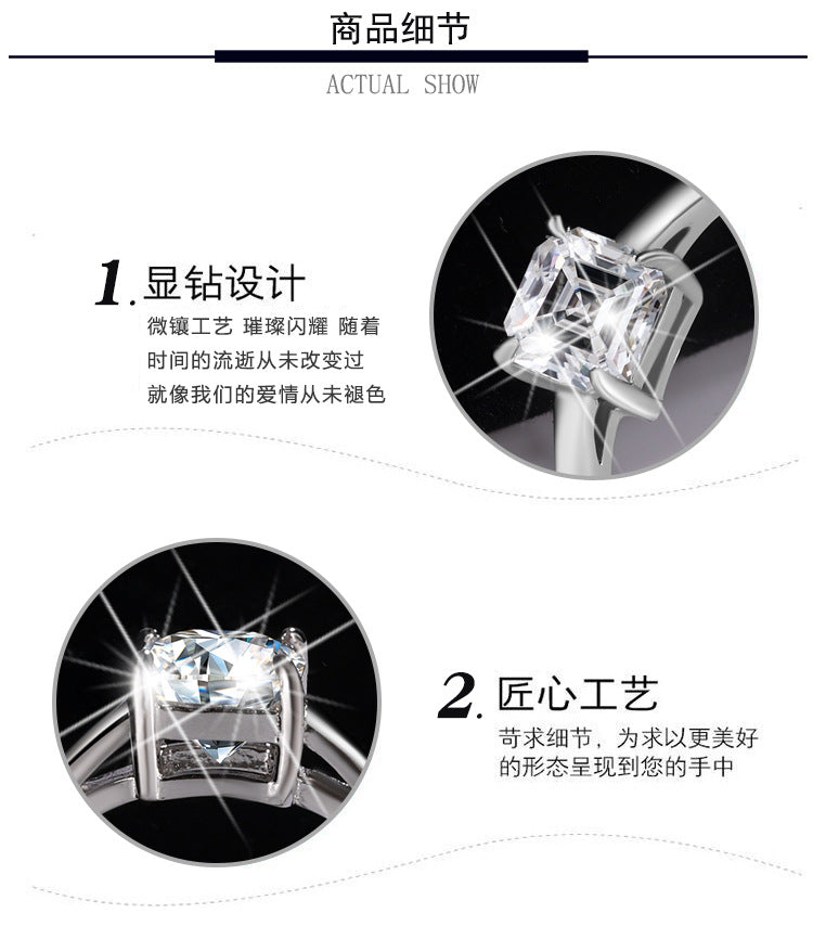 Hot Sale s925Pure Silver Ring Moissanite Ring D Color1Carat Ass Cut Moissanite Ring Jewelry Wholesale