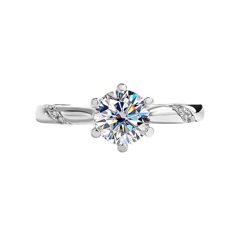 S925Moissanite Ring Psychic Six-Claw Wedding Proposal Pure Silver Ring Moissanite Open Female Direct Manufacturer Sale