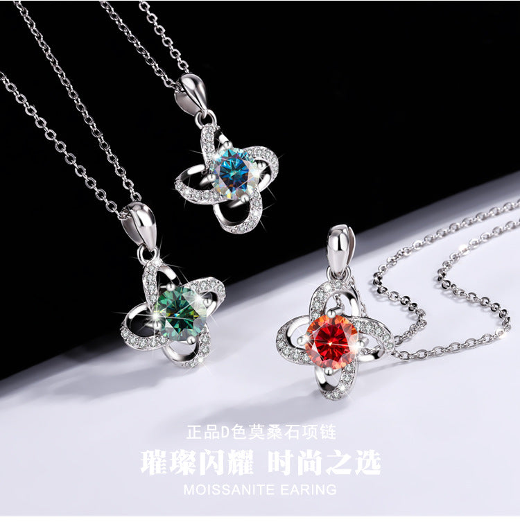s925Pure Silver Niche Light Luxury Lucky Clover Silver Pendant Moissanite Necklace for Women Classic Fashion Collarbone Chain Wholesale