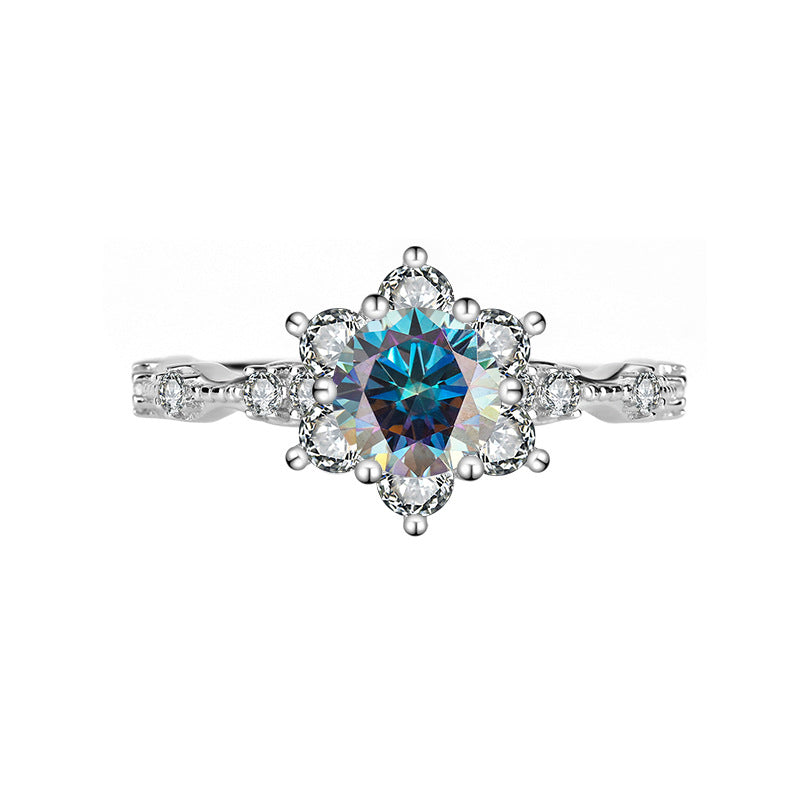 S925Sterling Silver Ring Genuine Moissanite Diamond Starlight Girl Couple Rings Wedding Proposal Gift for Girlfriend